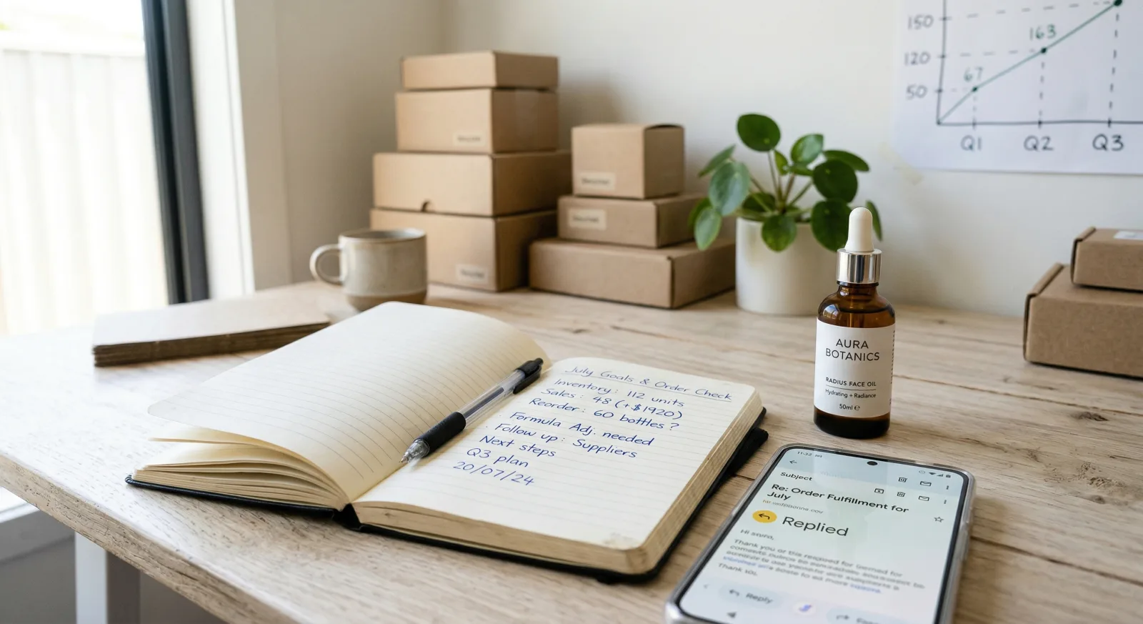 A revenue growth chart showing an inflection point where earned media replaces paid ad spend as the primary growth driver.